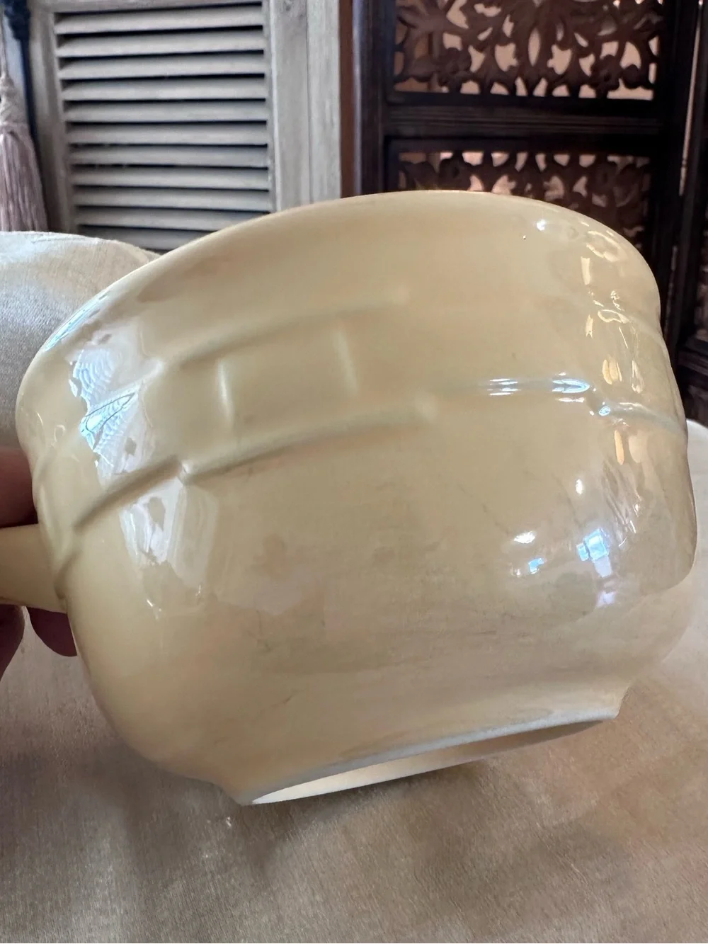 Longaberger Woven Traditions Stoneware Chili / Soup / Chowder Bowl w/ Handle.